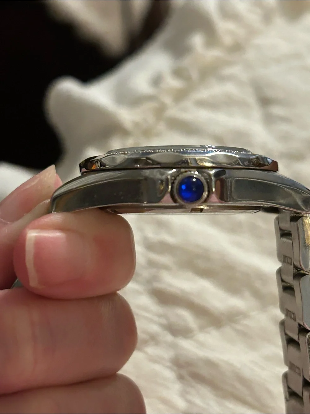 Invicta Silver Watch with Blue Accents and Crystal Bezel